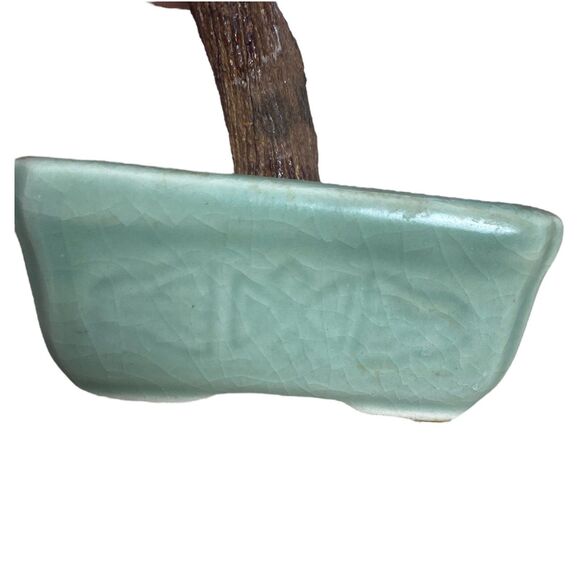 Vintage Jade Gemstone Bonsai Tree Pink White Flowers Glass Leaves 9" Pot - Picture 9 of 11